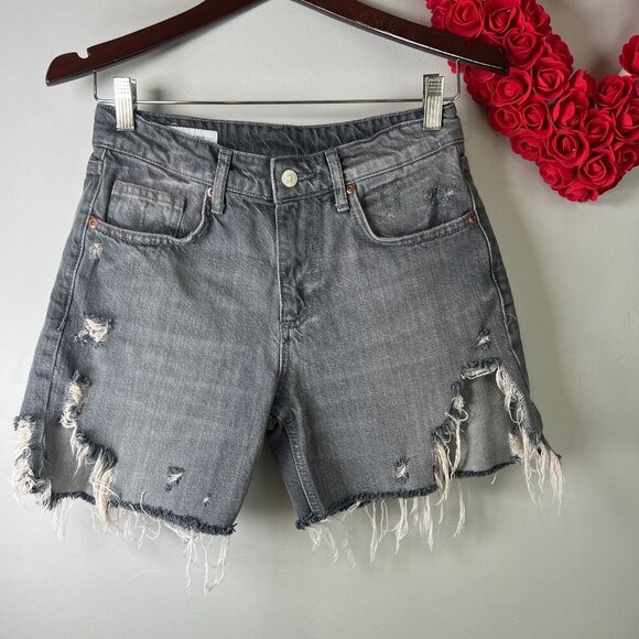 Zara Womens Boyfriend Jean Short Sz 4US Gray Distressed Destructed - Picture 1 of 10